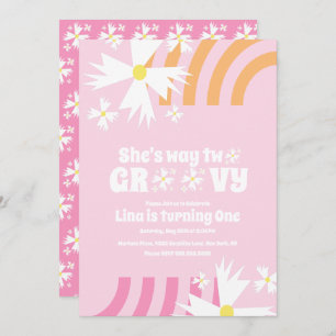Daisy Flower Retro Way Two Groovy Birthday  Pink