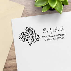 Daisy Flower Return Address Rubber Stamp