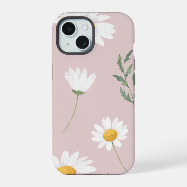 Daisy Flower Seamless Pattern iPhone 15 Case (Back)