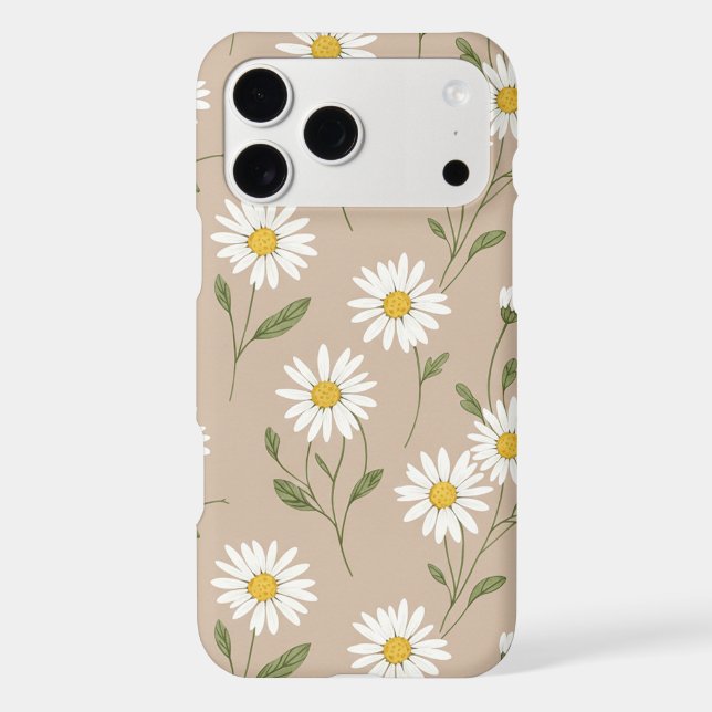 Daisy Flower Stem Botanical Taupe Pattern (Back)