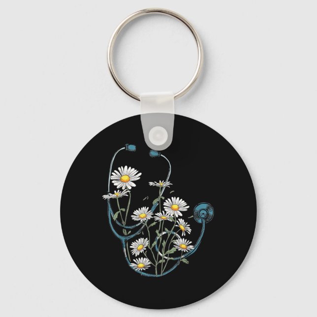 Daisy Flower Stethoscope Floral Nursing School Key Ring (Front)