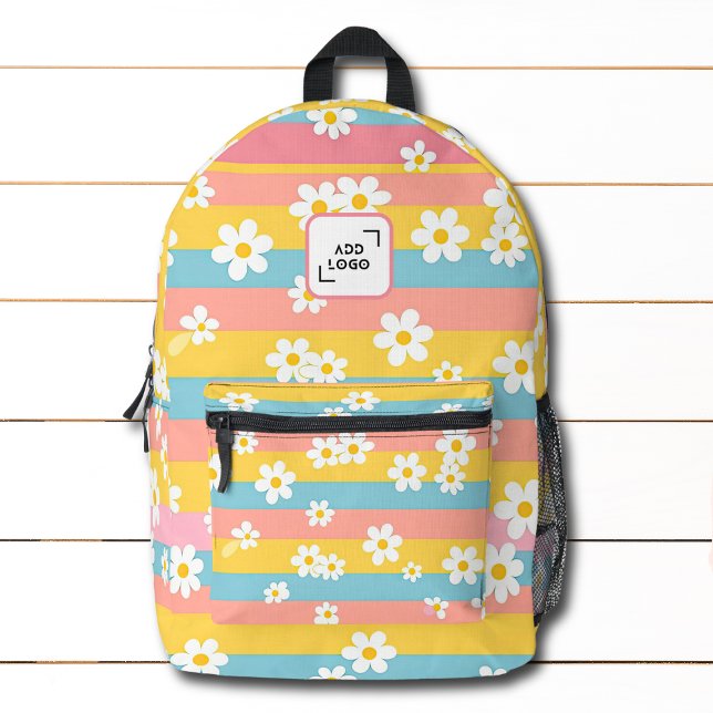 Daisy Flower Stripe Pattern Logo Corporate Printed Backpack (Creator Uploaded)