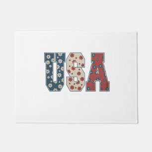 Daisy Flower USA Flag 4th of July Patriotic Doormat