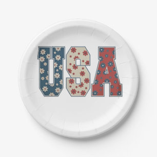 Daisy Flower USA Flag 4th of July Patriotic Paper Plate