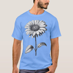 daisy Flower with stem Black and white art Beautif T-Shirt