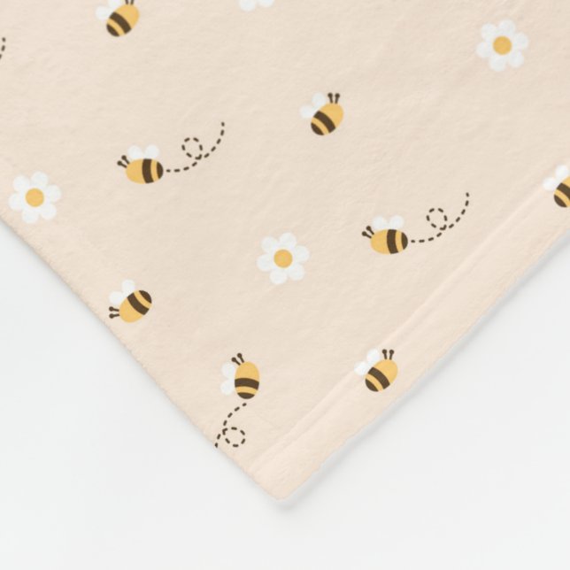 Daisy Flowers and Honey Bees Fleece Blanket (Corner)
