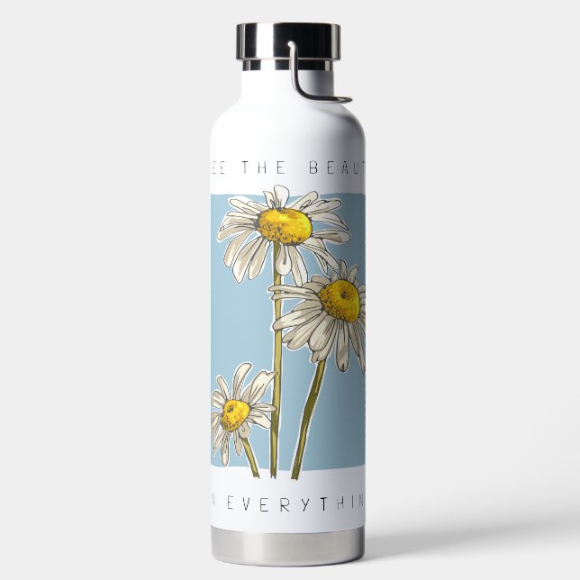 Daisy Flowers Beauty Slogan Water Bottle (Left)