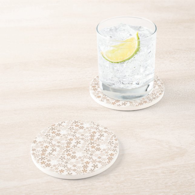 Daisy Flowers Beige Floral Aesthetic Ditsy Tan Coaster (Side)