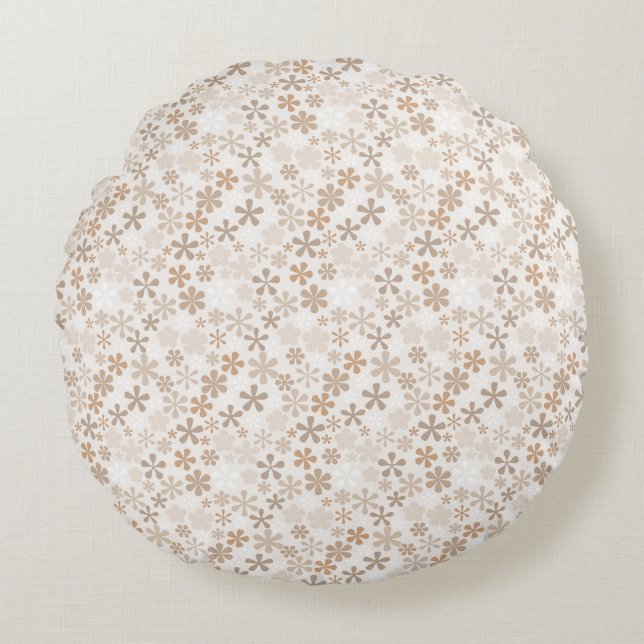 Daisy Flowers Beige Floral Aesthetic Ditsy Tan Round Cushion (Front)