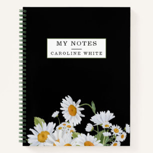 Daisy Flowers Black Background Personalised  Notebook