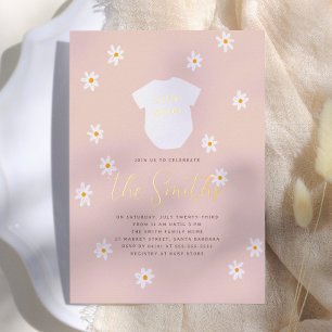 Daisy Flowers Boho Little Sister Shiny Baby Shower