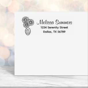 Daisy Flowers Bouquet Vase Address Self-inking Stamp