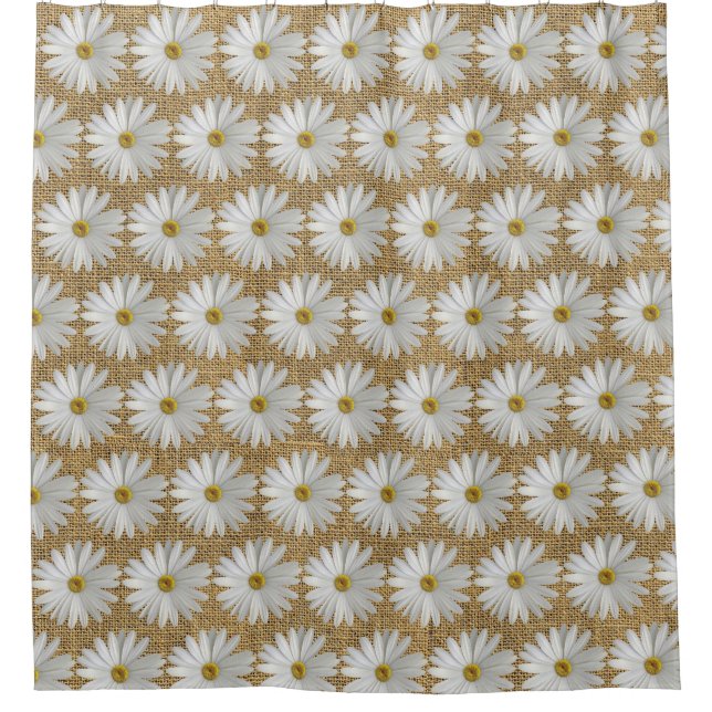Daisy Flowers Burlap Shower Curtain (Front)
