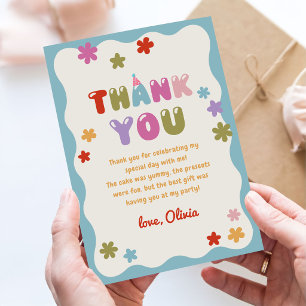 Daisy Flowers Colourful Birthday Party Photo Thank You Card