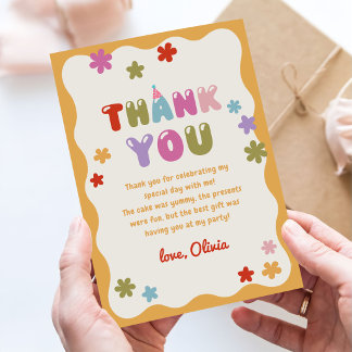 Daisy Flowers Colourful Birthday Party Photo Thank You Card