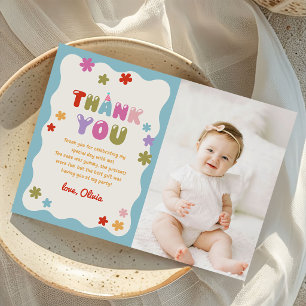 Daisy Flowers Colourful Birthday Party Photo Thank You Card