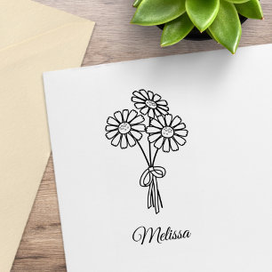 Daisy Flowers Custom Name Rubber Stamp