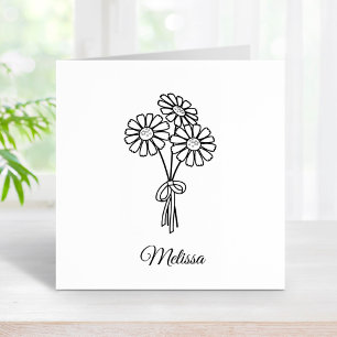 Daisy Flowers Custom Name Rubber Stamp