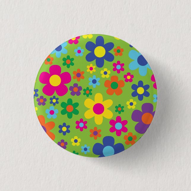 Daisy Flowers Cute Colourful 1st Birthday Party 3 Cm Round Badge (Front)