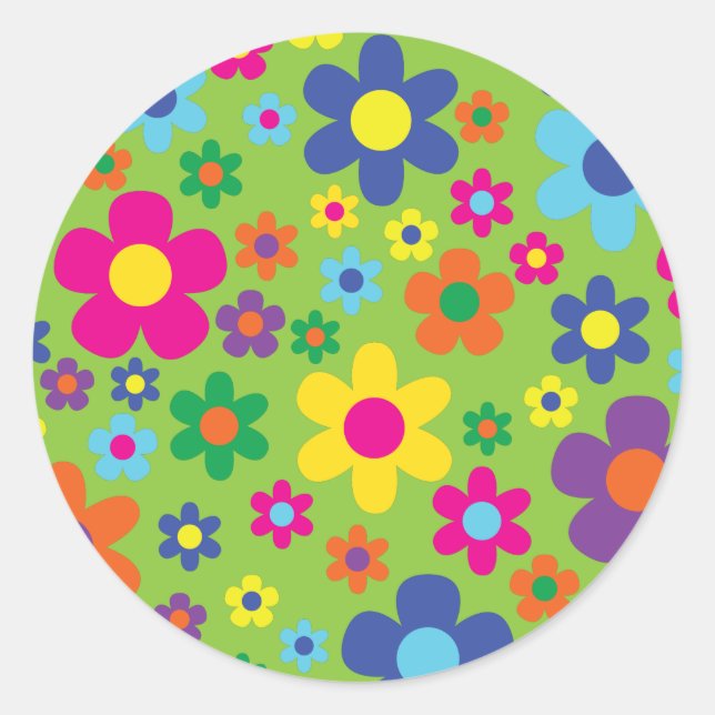 Daisy Flowers Cute Colourful 1st Birthday Party Classic Round Sticker (Front)