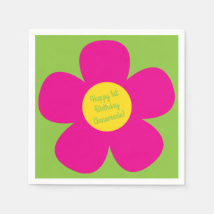 Daisy Flowers Cute Colourful 1st Birthday Party Napkin