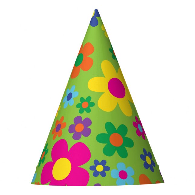 Daisy Flowers Cute Colourful 1st Birthday Party Party Hat (Front)