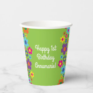 Daisy Flowers Cute Hippie 1st Birthday Kids Paper Cups