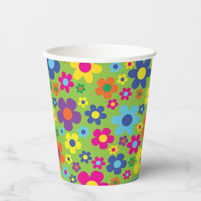 Daisy Flowers Cute Hippie 1st Birthday Kids Paper Cups (Front)