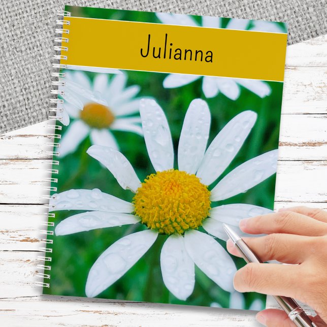 Daisy Flowers Elegant Floral Personalised Notebook (A stylish personalized notebook with photo of large daisies on the cover)