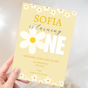 Daisy Flowers First Birthday Invitation
