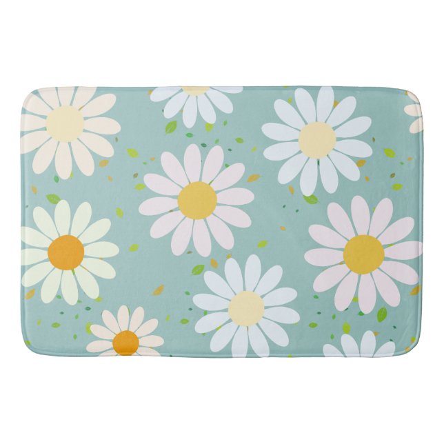 Daisy Flowers Floral Pattern Girly rainbow pastel Bath Mat (Front)