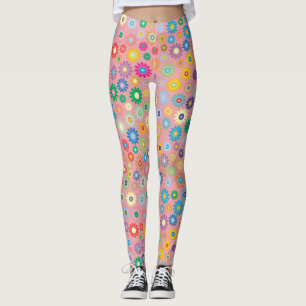 Daisy Flowers florals pattern Pink Nature art Leggings