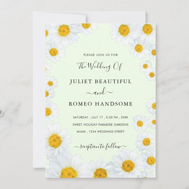Daisy Flowers Framed Wedding Invitation (Front)