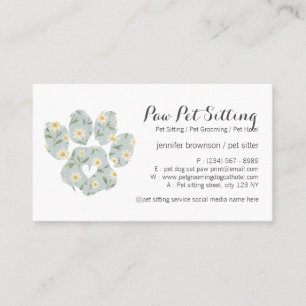 Daisy Flowers GREEN Pet Sitter Grooming Paw Business Card