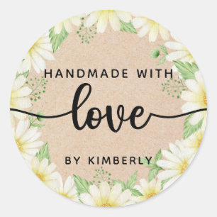 Daisy Flowers Handmade with Love Classic Round Sti Classic Round Sticker