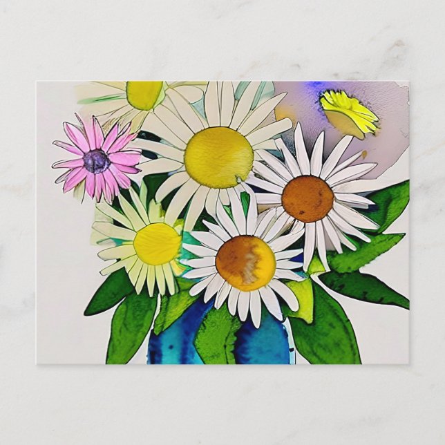 Daisy flowers in vase postcard (Front)