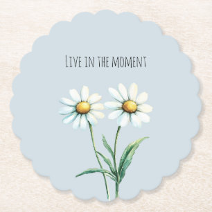 Daisy Flowers Live in the moment Paper Coaster