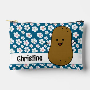 Daisy Flowers Ocean Blue Brown Potato Custom Accessory Pouch