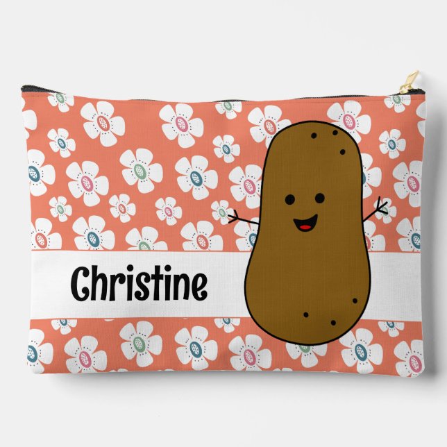 Daisy Flowers Salmon Pink Brown Potato Custom Accessory Pouch (Back)