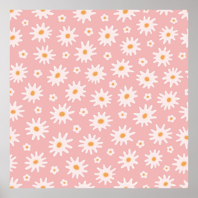 Daisy flowers seamless pattern. Floral backgrounda Poster (Front)