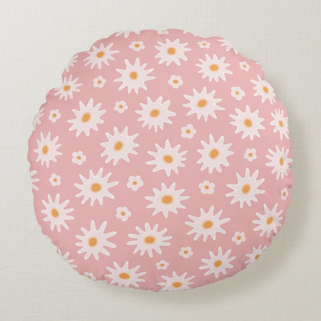 Daisy flowers seamless pattern. Floral backgrounda Round Cushion (Front)