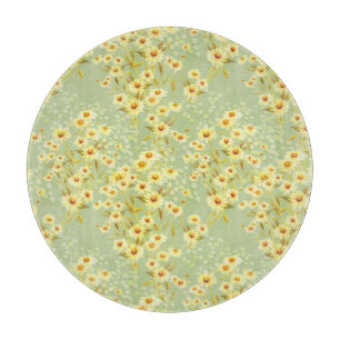 Daisy Flowers: Watercolor Dark Seamless. Cutting Board