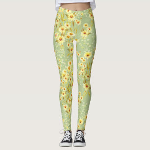 Daisy Flowers: Watercolor Dark Seamless. Leggings