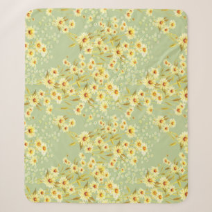 Daisy Flowers: Watercolor Dark Seamless. Sherpa Blanket