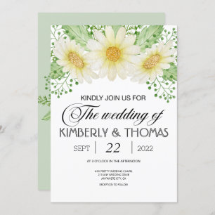 Daisy Flowers Watercolor Wedding Invitation