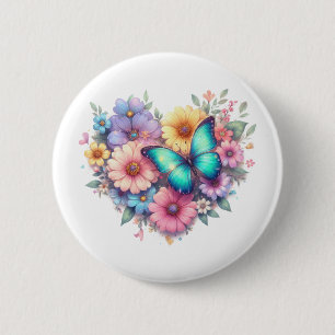 Daisy Flowers with a Beautiful Butterfly 6 Cm Round Badge