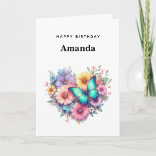 Daisy Flowers with a Beautiful Butterfly Birthday Card