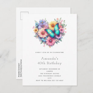 Daisy Flowers with a Beautiful Butterfly Birthday Invitation Postcard