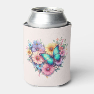 Daisy Flowers with a Beautiful Butterfly Can Cooler