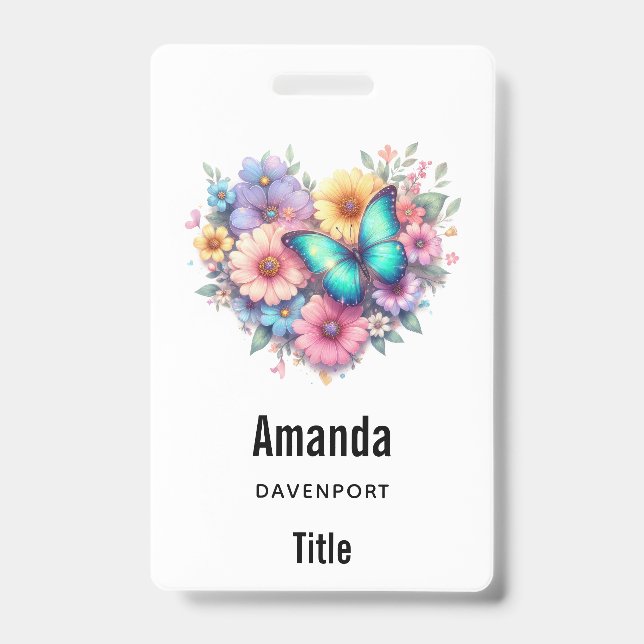 Daisy Flowers with a Beautiful Butterfly ID Badge (Front)